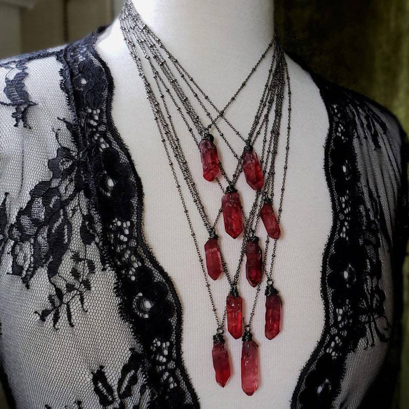 European And American All-matching Necklace Dark Ruby Personality Collar