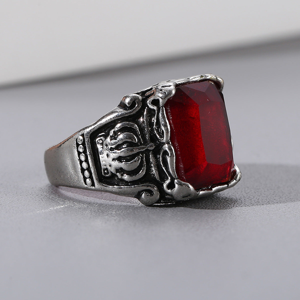 Men's Vintage Ruby Titanium Steel Ring