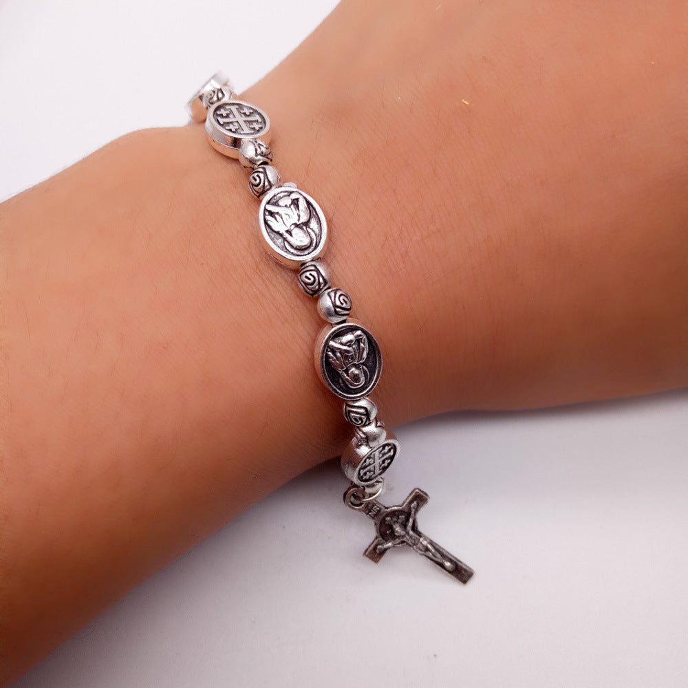 Catholic Religious Articles Madonna Rose Bead Rosary Cross Bracelet