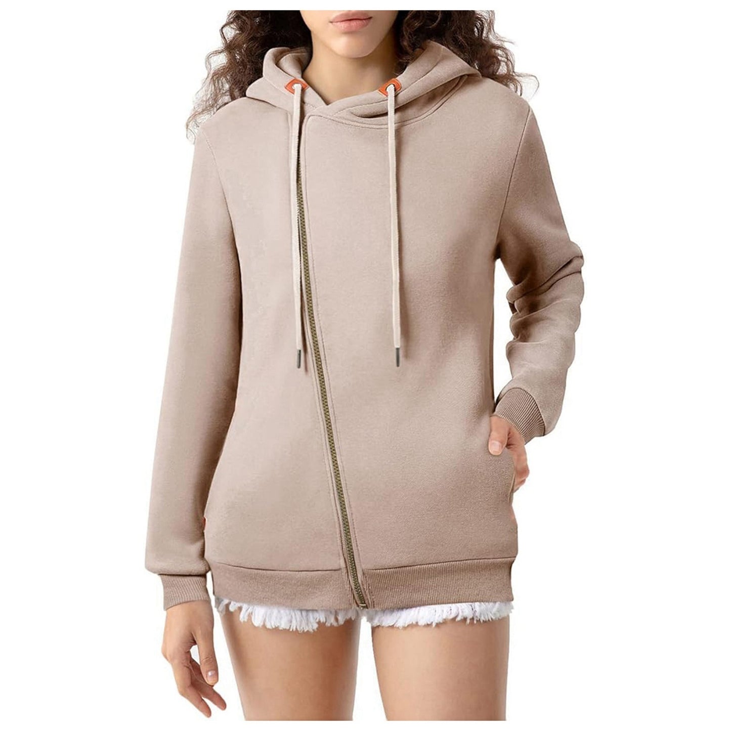 Women's Pocket Hooded Sweater Solid Color Zipper Hooded Sweatshirt