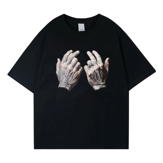 Summer Heavyweight Tattoo Hands Solid Color Printing T-shirt