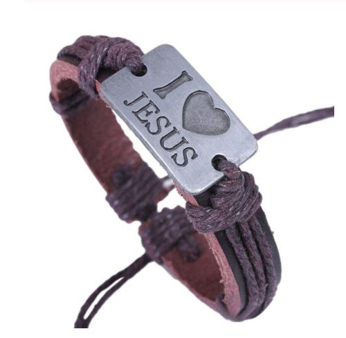 Religious Jewelry Christian I Love Jesus Alloy Leather Bracelet Wholesale Bracelet