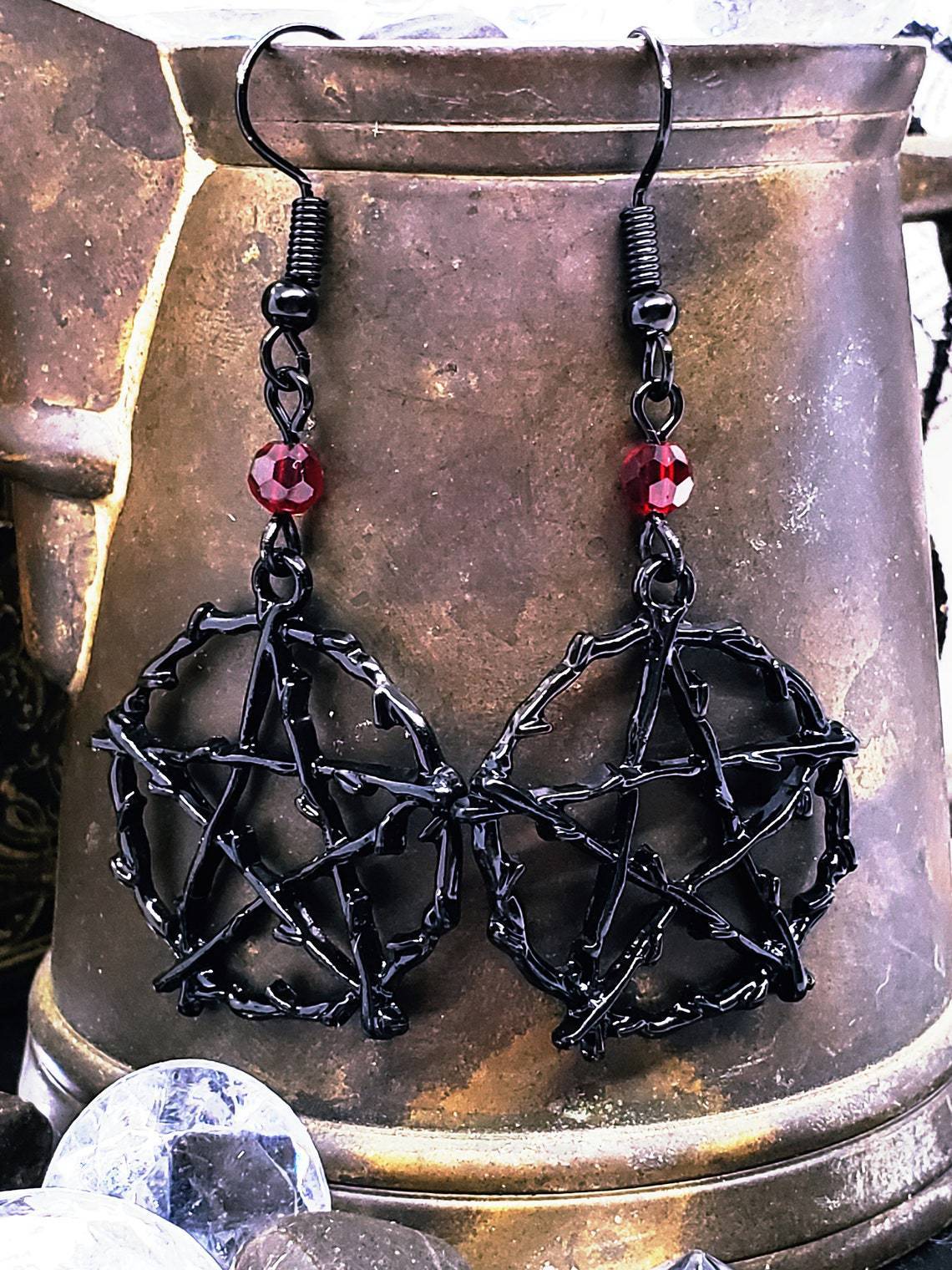 Large Five-pointed Star Ruby Earrings