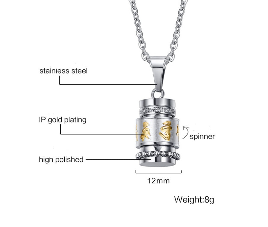 Trend Titanium Steel Rotating Tube Six-Word Mantra Pendant Religious Jewelry