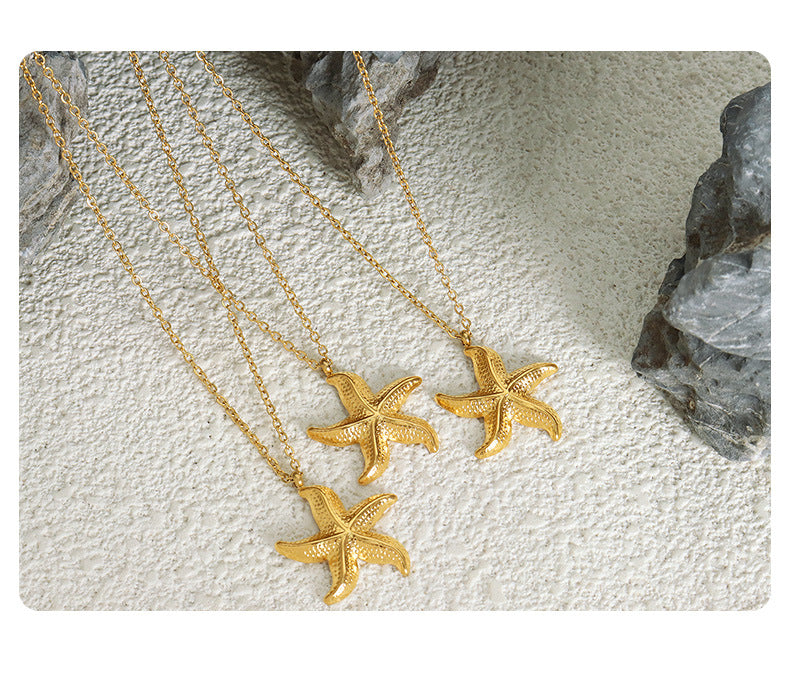 Fashion Vacation Style Niche Necklace Starfish Pendant 18K Gold Non-fading