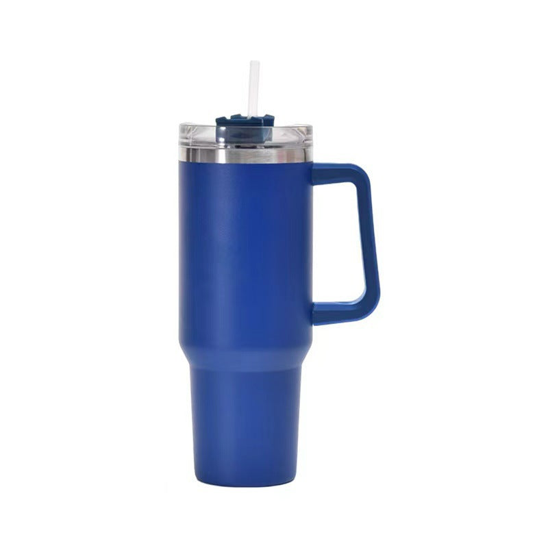 Taza aislante de café de paja con asa, botella de agua portátil de acero inoxidable para coche, taza térmica sin BPA de viaje de gran capacidad, 40oz