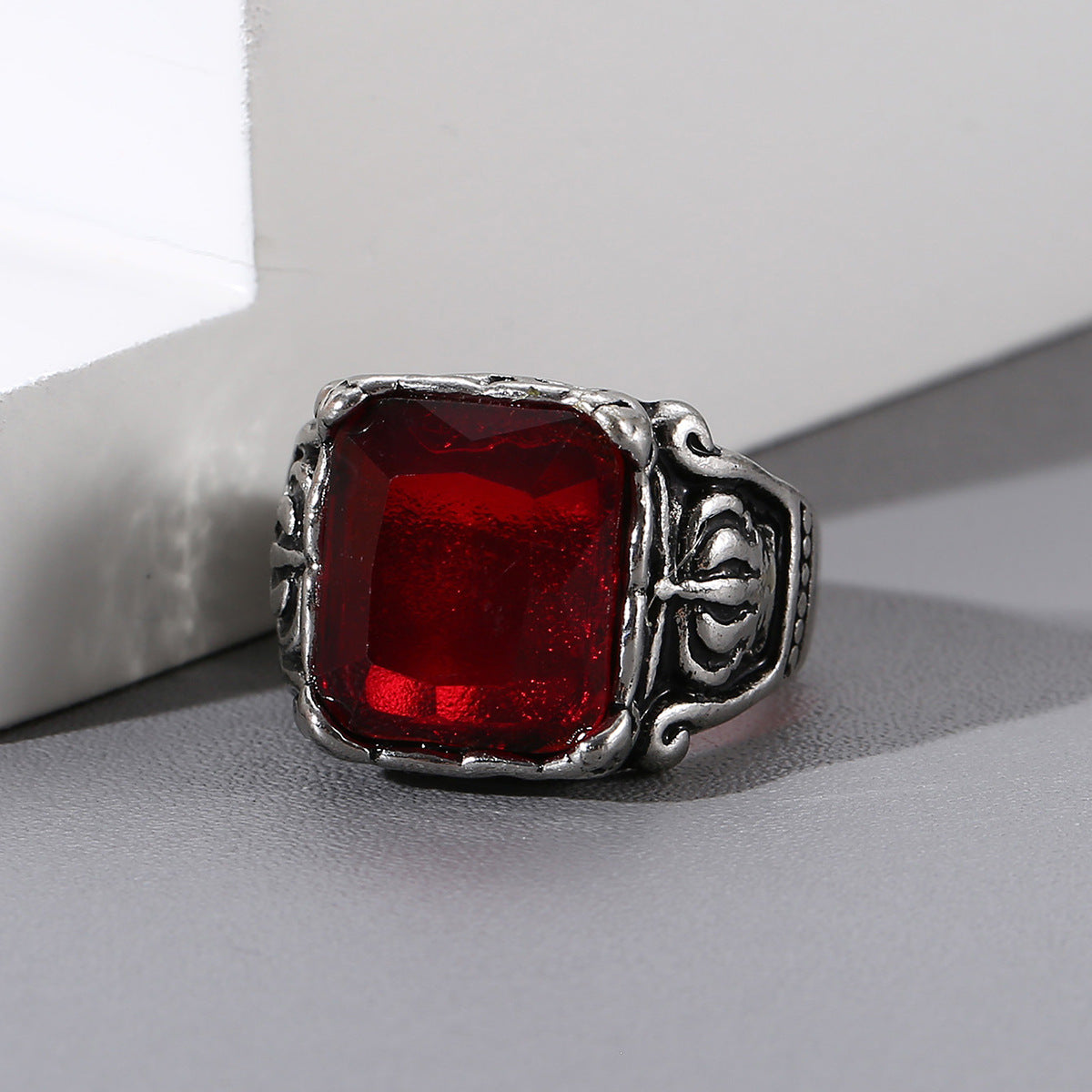 Men's Vintage Ruby Titanium Steel Ring