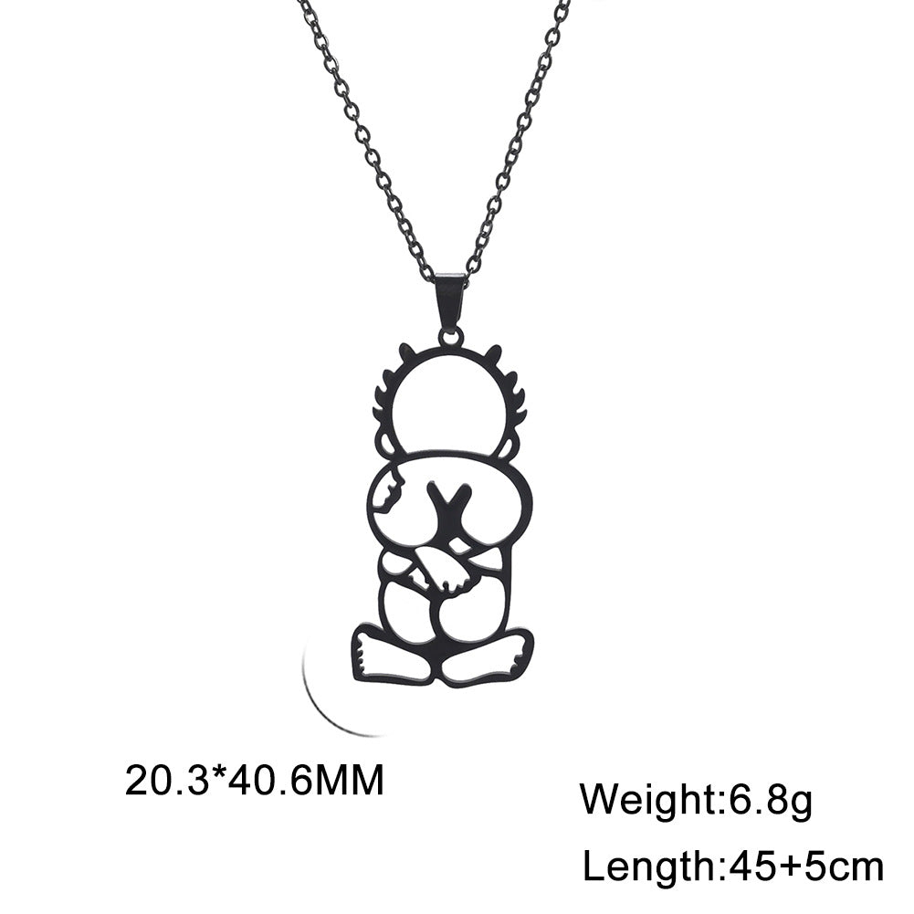 Cartoon Titanium Steel Cut Double-sided Polished Hollow Back Pendant Necklace