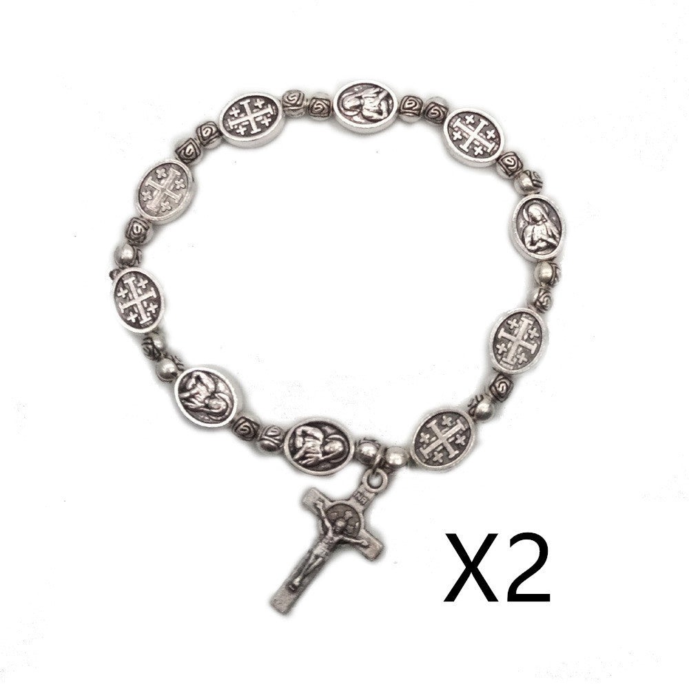 Catholic Religious Articles Madonna Rose Bead Rosary Cross Bracelet