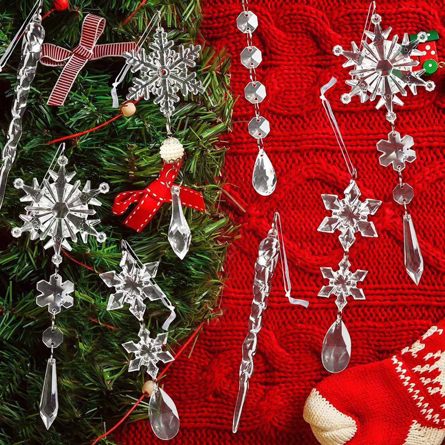 10pcs Christmas Tree Hanging Pendants Acrylic Ice Strip Snow Ceiling Xmas Ornaments Bagong Taon Pasko Dekorasyon Home Decor