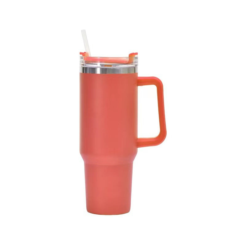 Taza aislante de café de paja con asa, botella de agua portátil de acero inoxidable para coche, taza térmica sin BPA de viaje de gran capacidad, 40oz