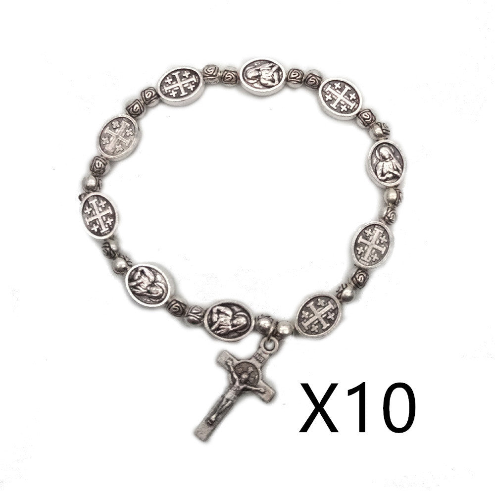 Catholic Religious Articles Madonna Rose Bead Rosary Cross Bracelet