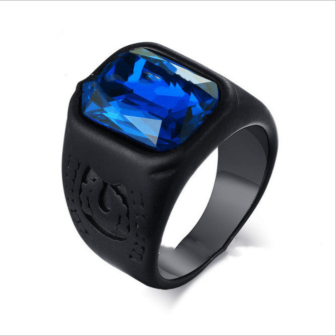 European And American Ruby Black Trendy Men's Ring