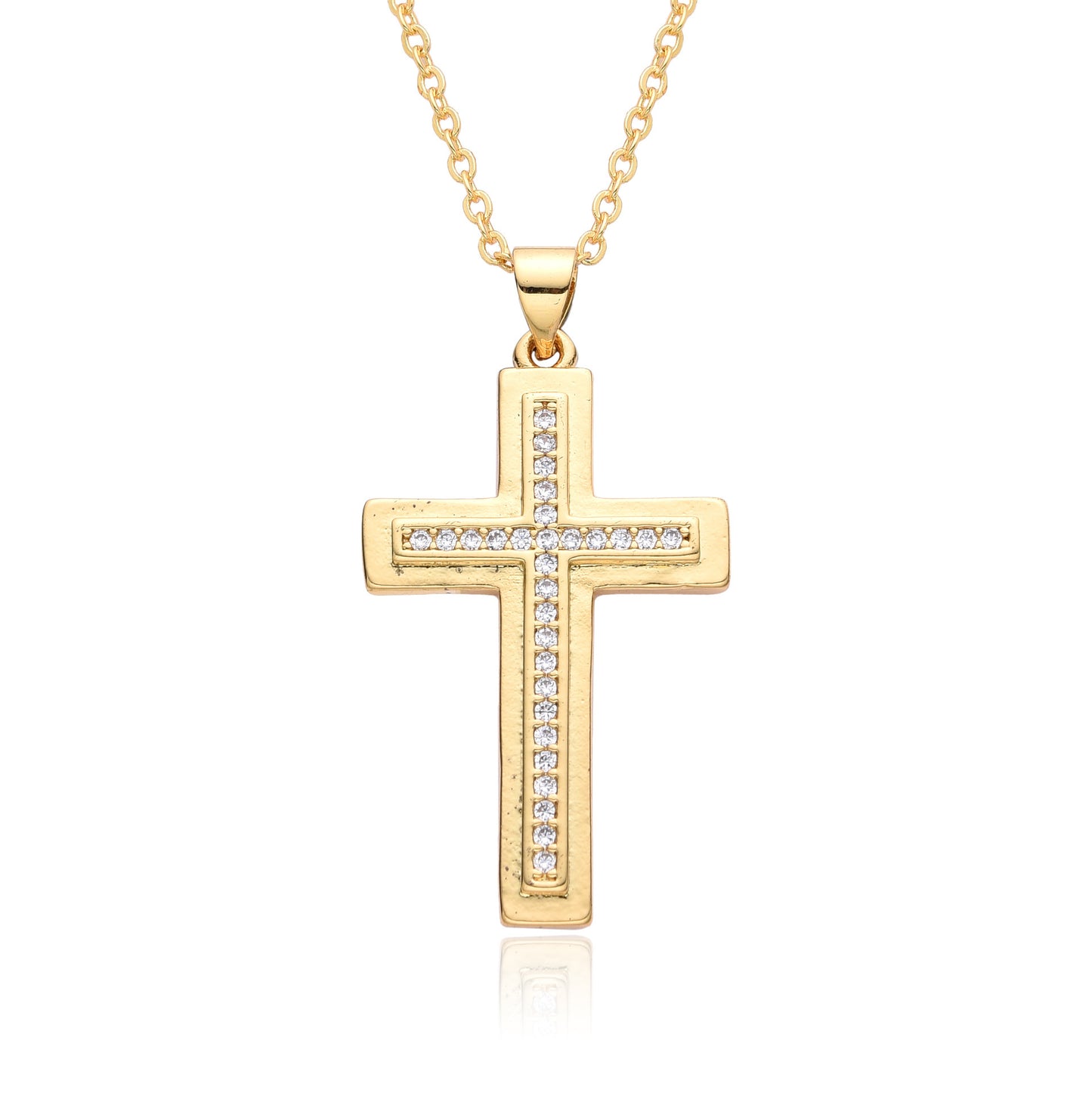 Ornament Copper Inlaid Zircon Cross Necklace Men And Women Fashion Gift Religious Cross Pendant