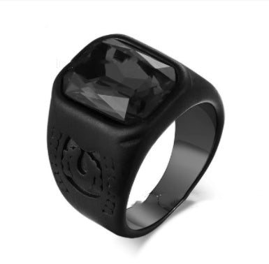 European And American Ruby Black Trendy Men's Ring