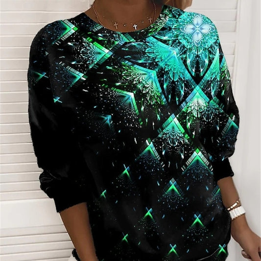 3D Gradient Pattern Digital Printed Round Neck Long-sleeved Sweater