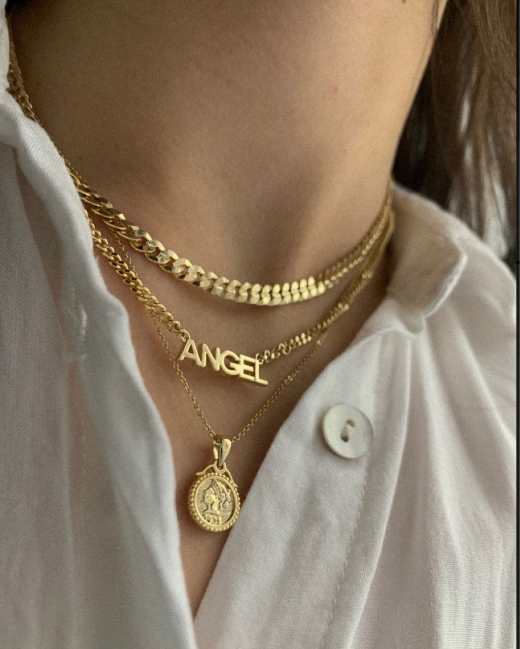 Stainless Steel Embossed Portrait Gold Coin Necklace For Women