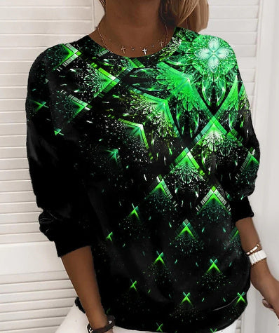 3D Gradient Pattern Digital Printed Round Neck Long-sleeved Sweater