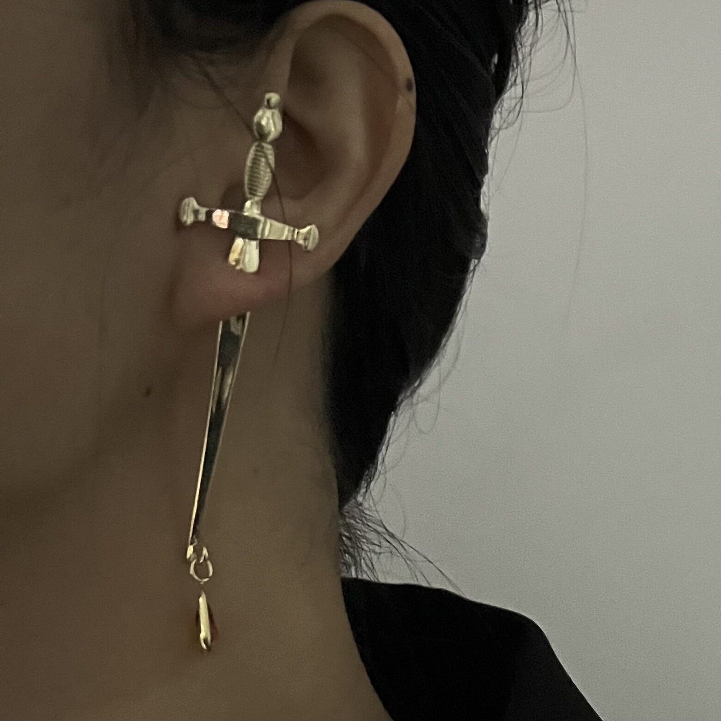 Nail Small Punk Personality Cross Ruby Personality Long Earrings