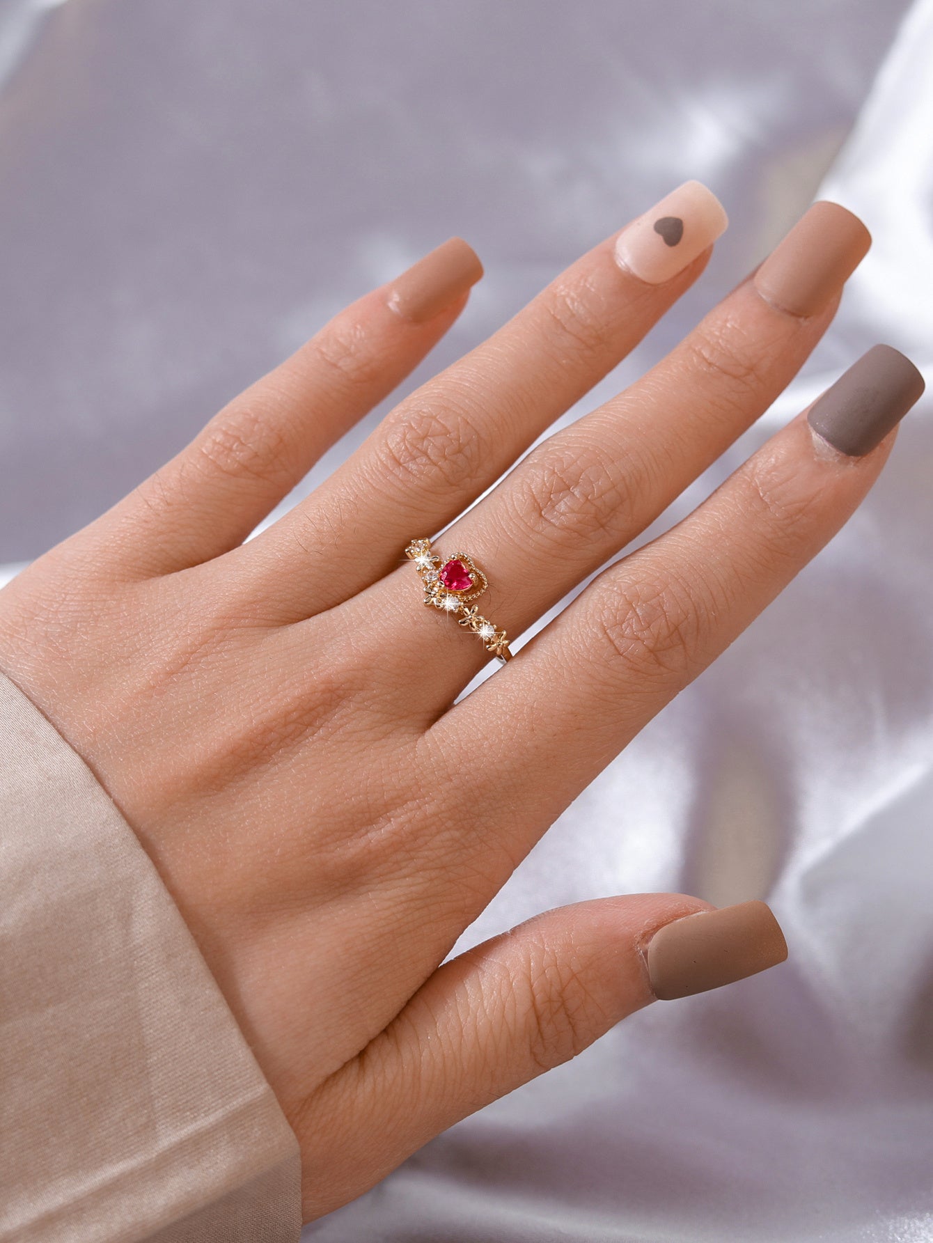 Elegant Style Small Fresh Opening Adjustment Love Ruby Ring