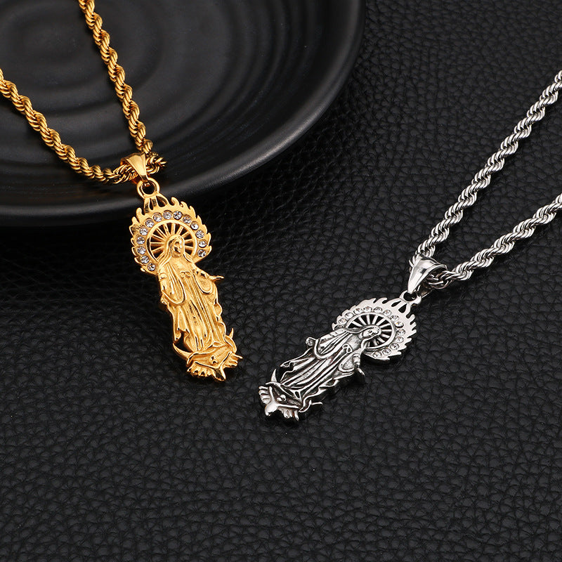 Catholic Virgin Mary Pendant Necklace Religious Stainless Steel Accessories