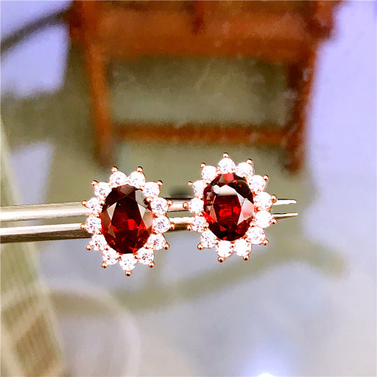 Fashion Ruby Color Natural Garnet Earrings