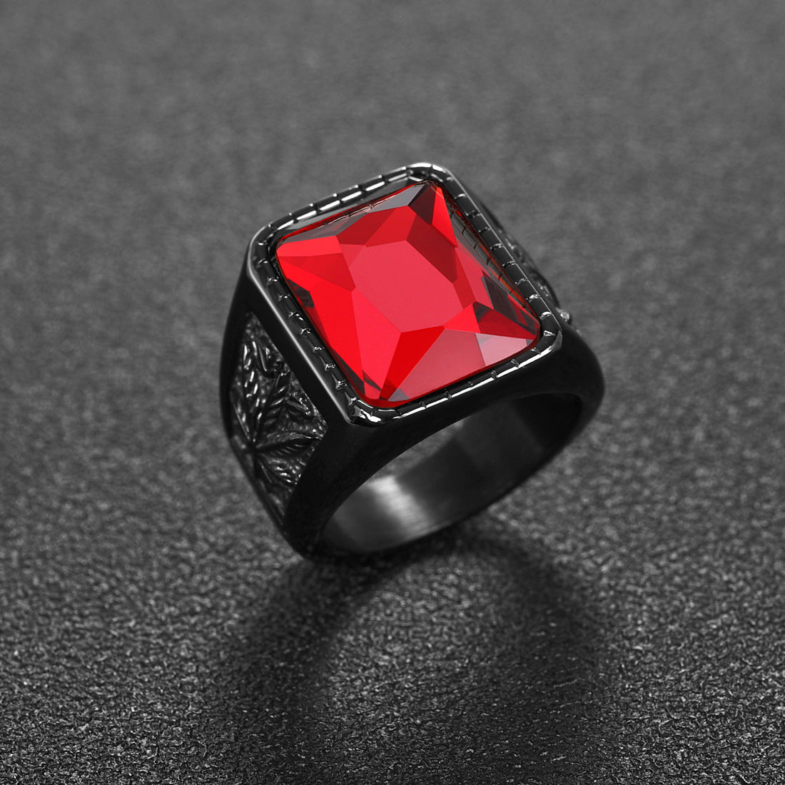 Black Ruby Fashion European And American Stainless Steel Ring