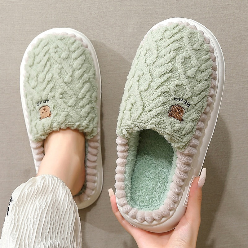 Cute Bear Plush Slippers Winter Warm Fleece Shoes Indoor Bedroom Floor Home Slippers For Women Men Couple