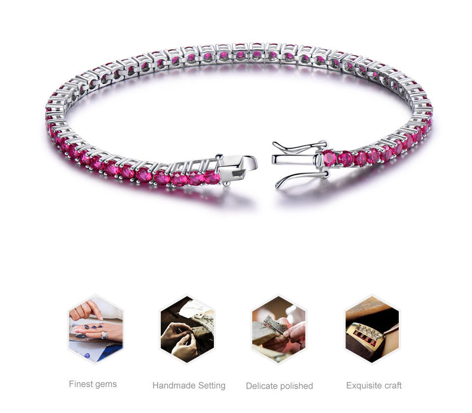 S925 Sterling Silver Tennis Chain Full Diamond Ruby Bracelet