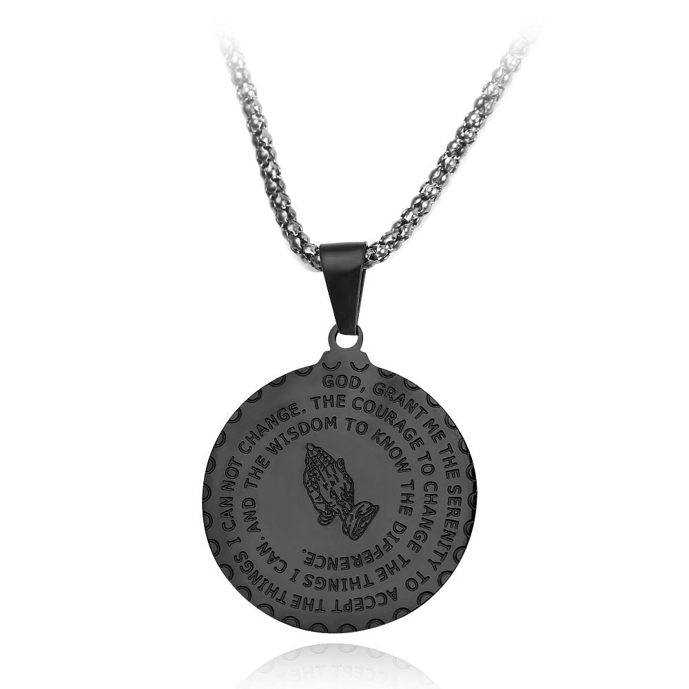 Christ's Prayer Hands Round Scripture Necklace