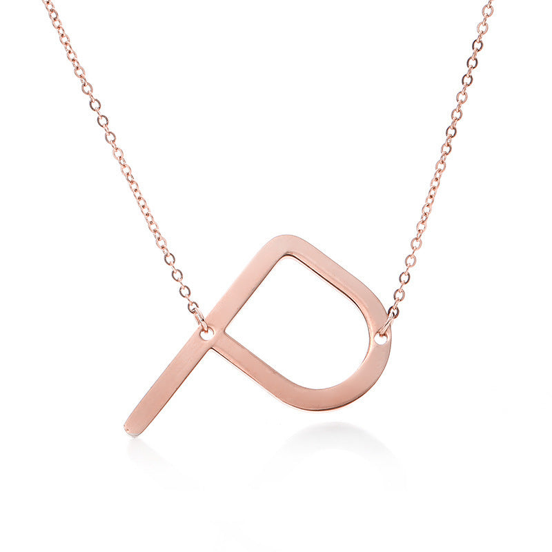 Fabulous Rose Gold Plated Stainless Steel Initial Letter Pendant Necklace