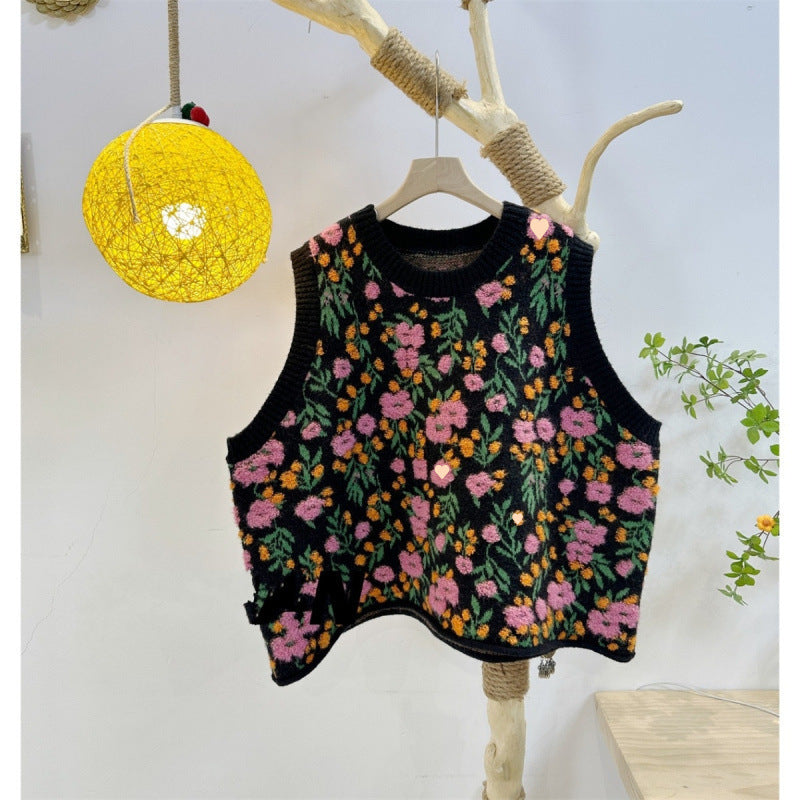 Western Style Youthful-looking Peach Blossom Knitted Vest