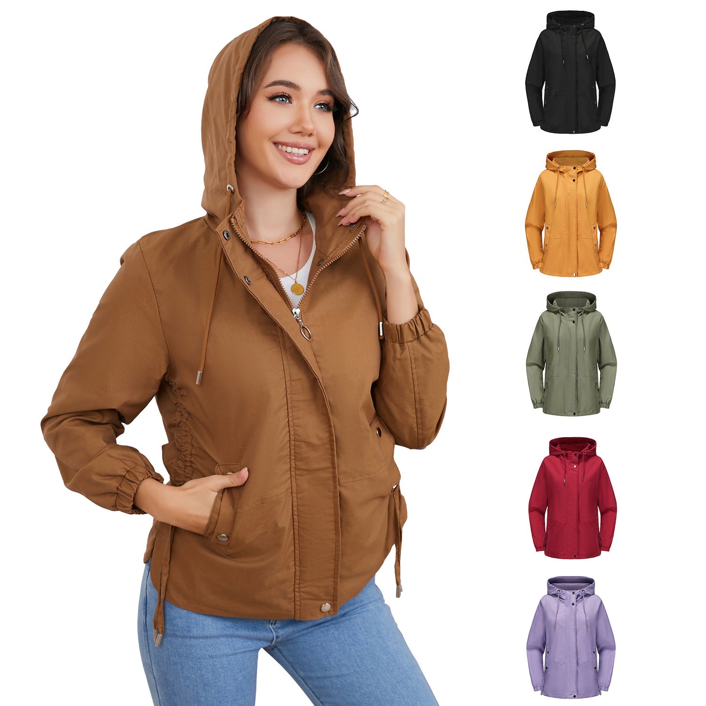 Women's Loose Windproof Jacket Hooded Long Sleeve