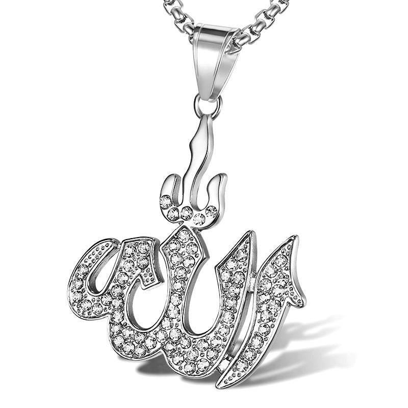 Titanium Steel Gold Plated Diamond Religious Letter Symbol Pendant Necklace