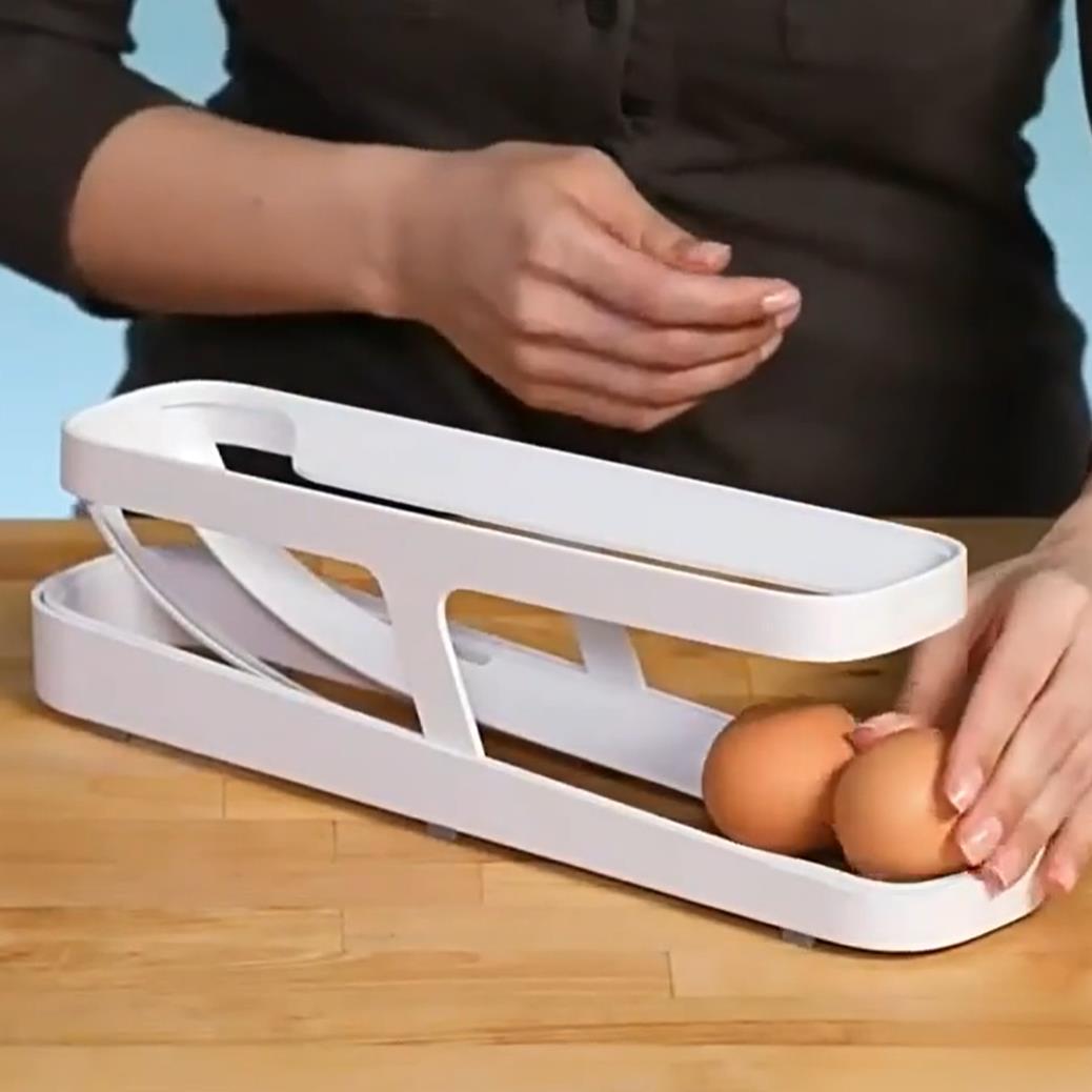 Awtomatikong Pag-scroll sa Egg Rack Holder ng Storage Box Egg Basket Container Organizer Rolldown Refrigerator Egg Dispenser Para sa Mga Gadget sa Kusina