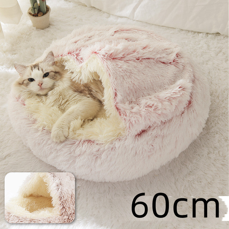 Cama 2 en 1 para perros y gatos, cama de invierno para mascotas, cama redonda de felpa cálida, cama suave y larga para mascotas