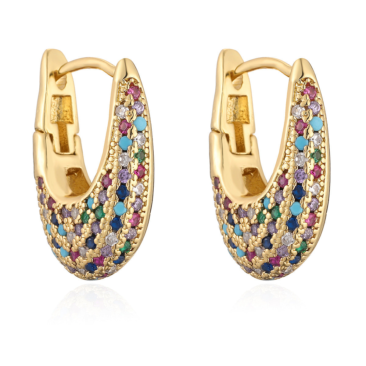 Copper Plating 18K Gold Inlaid Zircon U-shaped Earrings