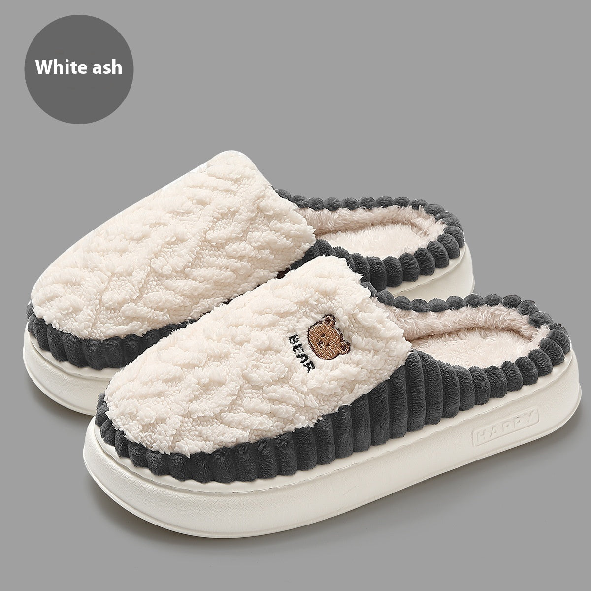 Cute Bear Plush Slippers Winter Warm Fleece Shoes Indoor Bedroom Floor Home Slippers For Women Men Couple