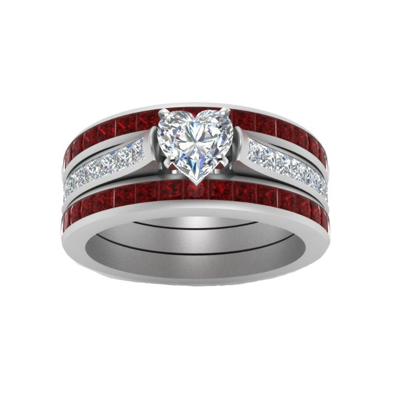 Ruby Heart-shaped Three-layer Ring