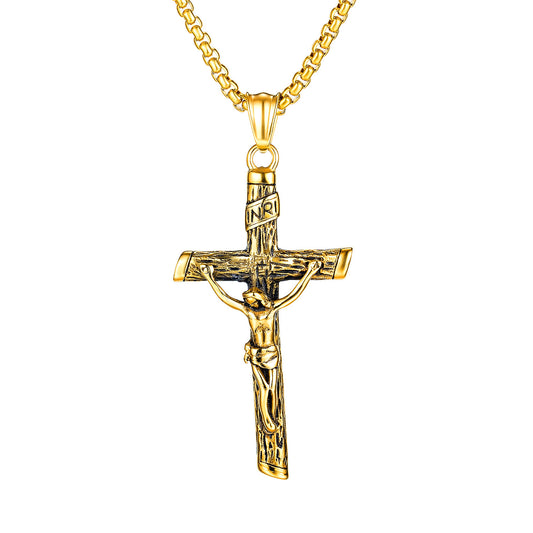 Jesus Cross Pendant Religious Classic Men's Titanium Steel Necklace