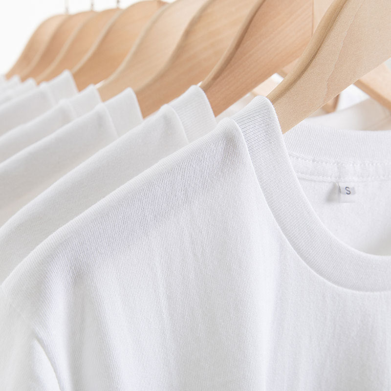 Heavy Cotton Long-sleeved T-shirt Solid Color White Round Neck