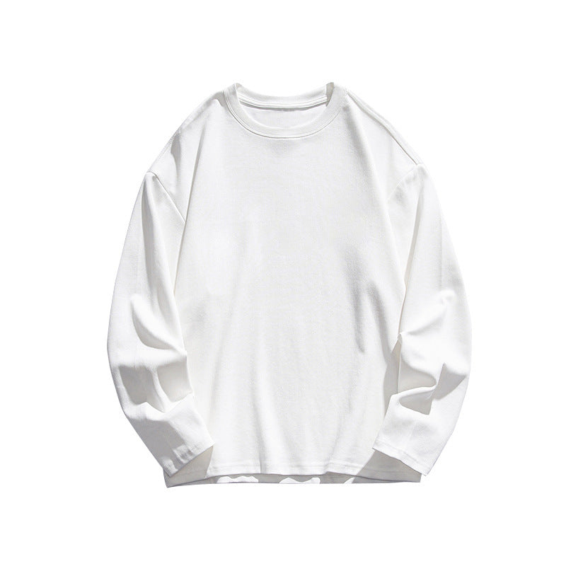 Heavy Cotton Long-sleeved T-shirt Solid Color White Round Neck