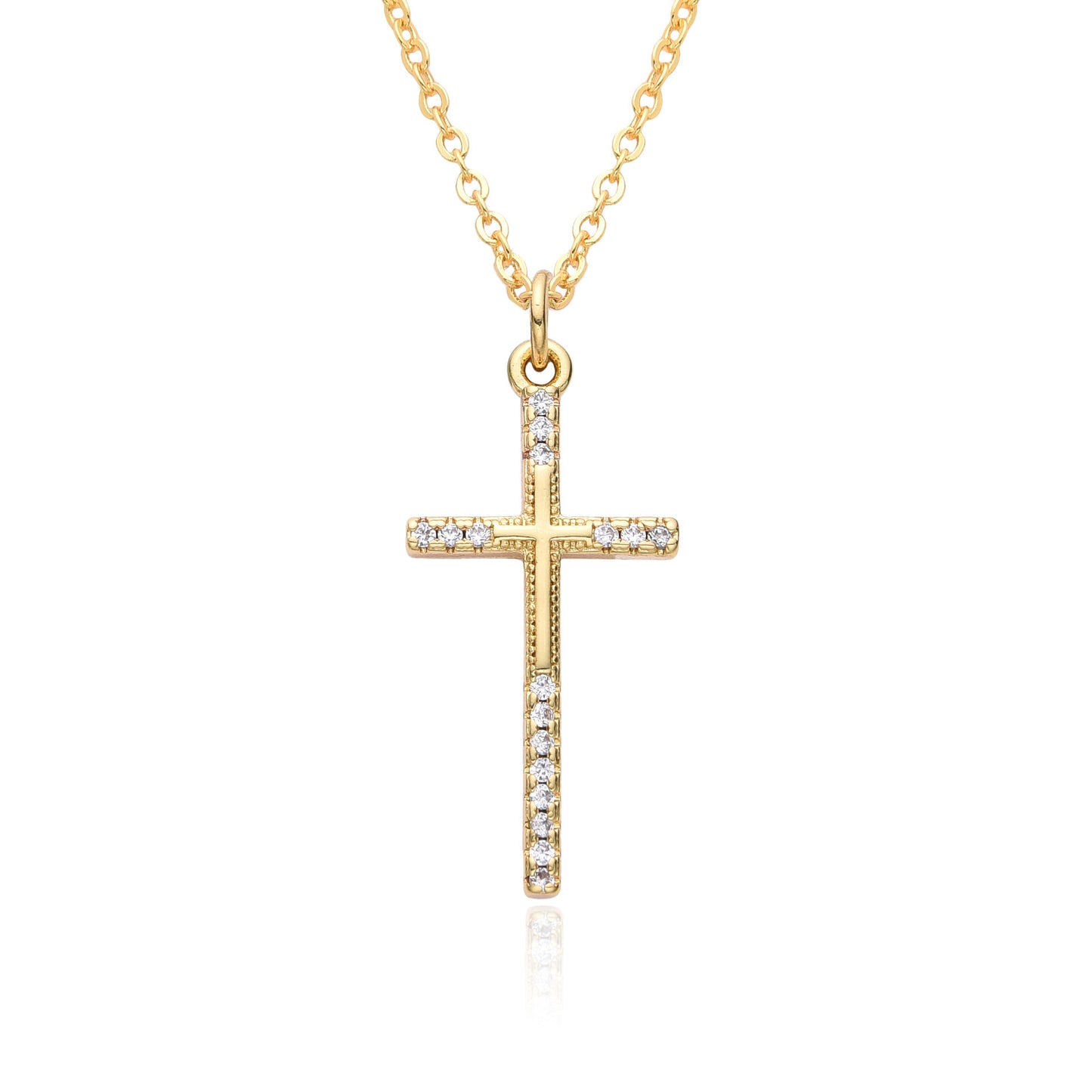 Ornament Copper Inlaid Zircon Cross Necklace Men And Women Fashion Gift Religious Cross Pendant