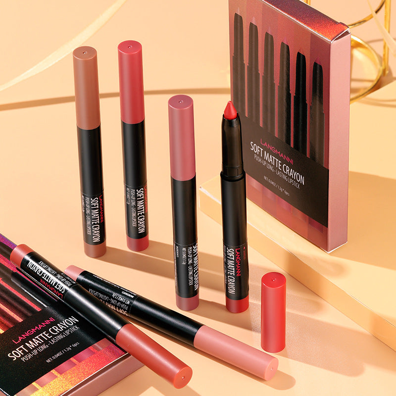 Langmanni Maquillaje Lápiz Labial Juego De Seis Lápices Labiales Mate Juego De Brillo De Labios