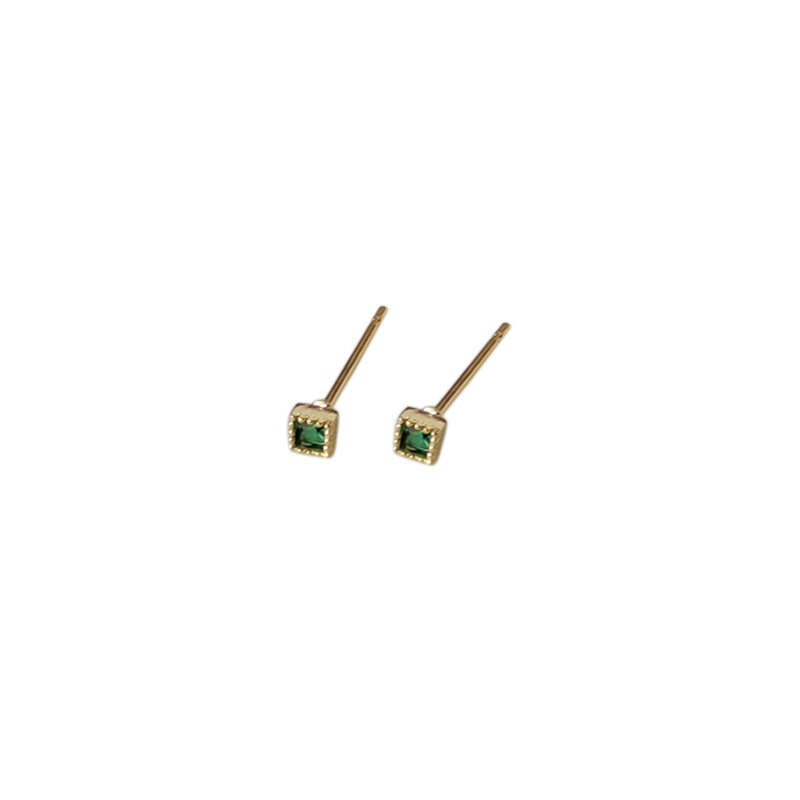 Mini Square 925 Silver Needle Plated 14K Ear Studs