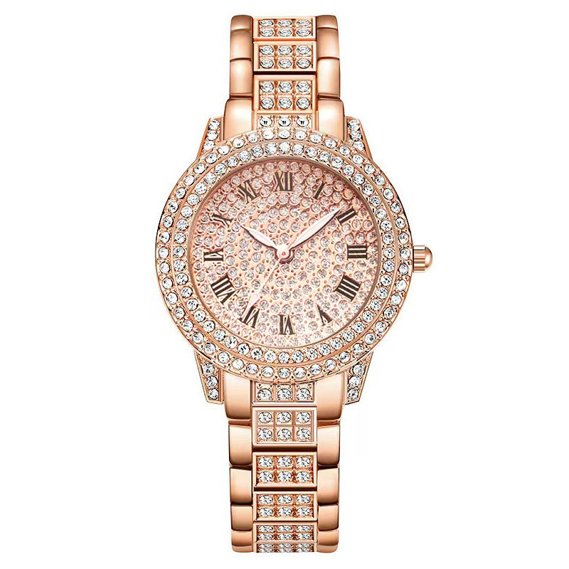 Conjunto de cinco piezas de reloj de cuarzo romano de moda con diamantes para mujer