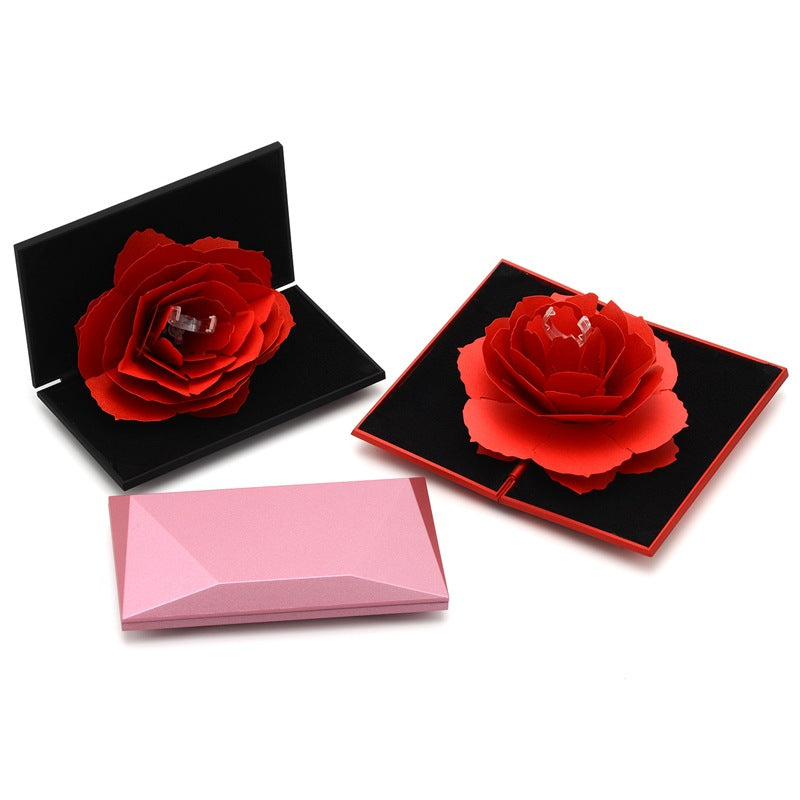 Caja de amor 3D Caja de anillo giratoria con forma de rosa en forma de corazón Regalo del día de San Valentín