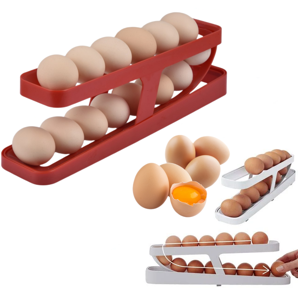 Awtomatikong Pag-scroll sa Egg Rack Holder ng Storage Box Egg Basket Container Organizer Rolldown Refrigerator Egg Dispenser Para sa Mga Gadget sa Kusina