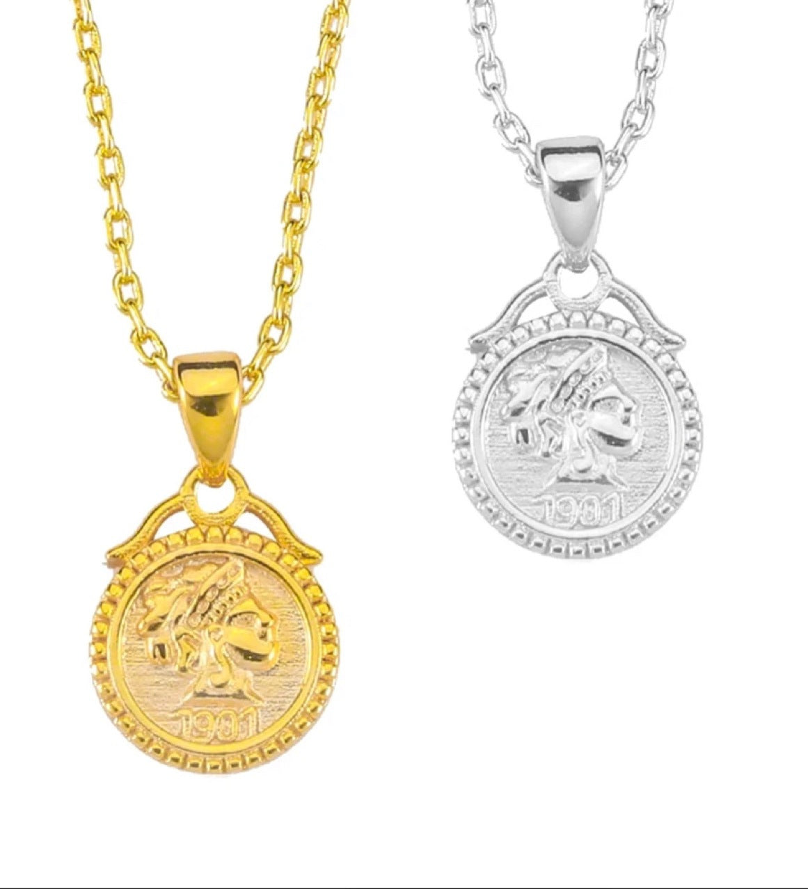 Stainless Steel Embossed Portrait Gold Coin Necklace Para sa Babae