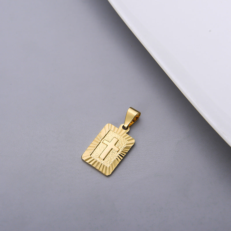 Cross Square Plate Religious Ornament 18K Gold-plated Pendant Wear-resistant Unisex